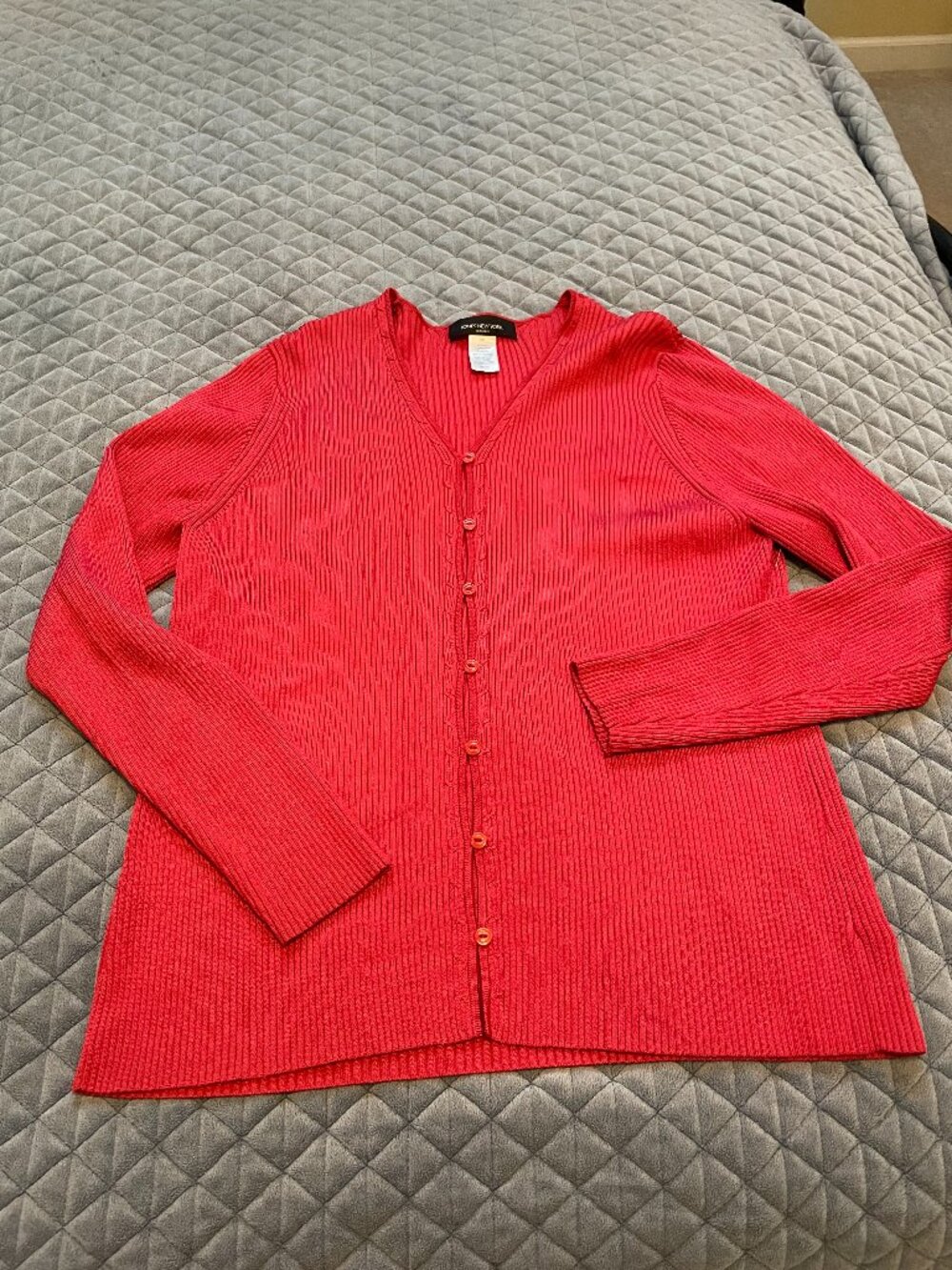 JONES NY Women Cardigan coral ribbed  V-neck, long sleeves 2x stretch
